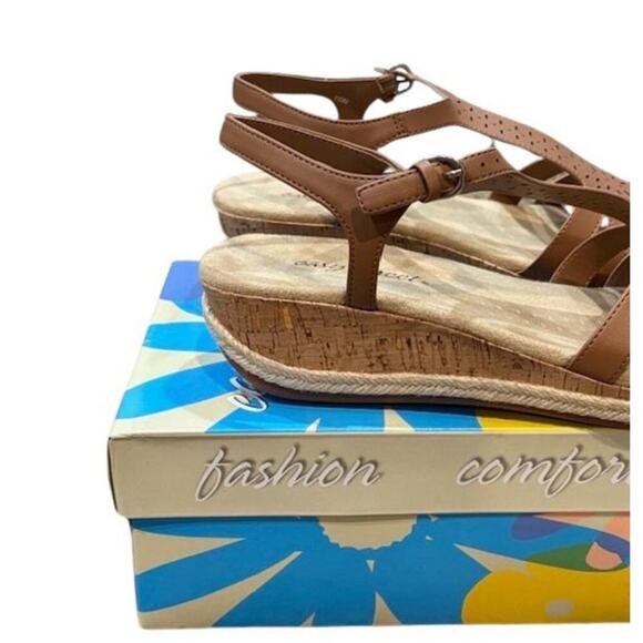 Easy Street “Dorinda” Faux Leather Wedge Sandals in Tan – Size 10 N – New in Box - Picture 2 of 8